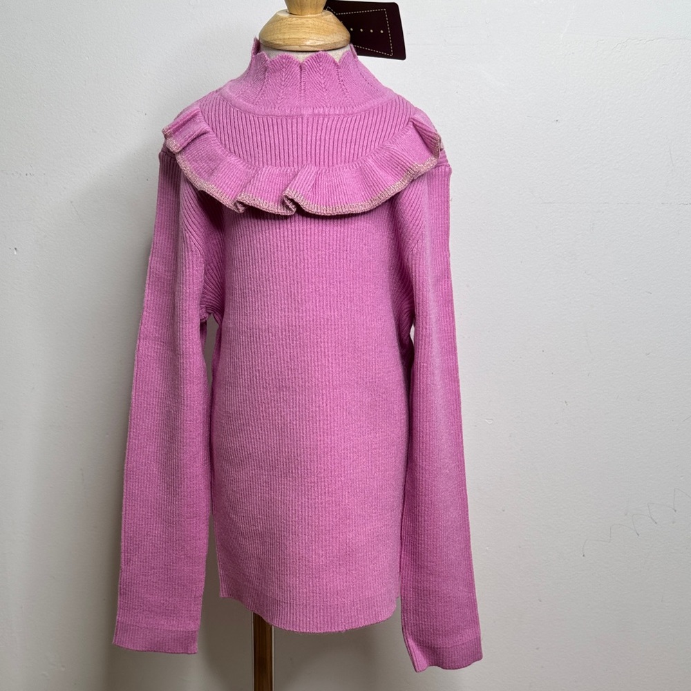 Elegant Pink Ruffled Turtleneck Sweater